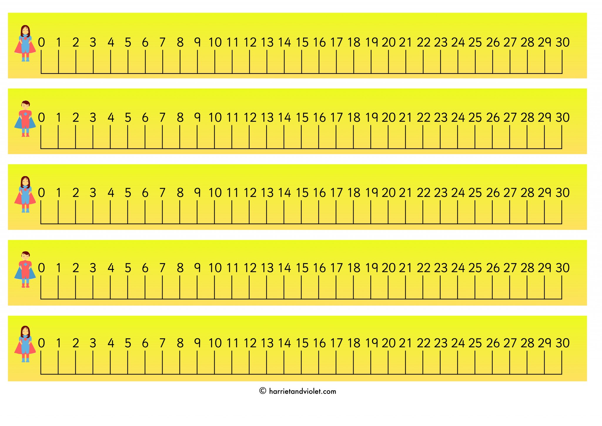 superhero character numberline 0-30 - printable teaching resources